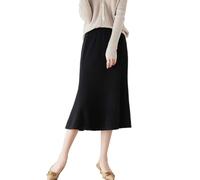 Ailaile Gonna lunga Donna Autunno Inverno 100% Lana Merino Knit Gonna Ragazza A Costine Elastico Pieghe Fishtail Gonne, nero, XX-Large