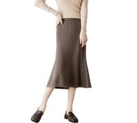 Ailaile Gonna lunga Donna Autunno Inverno 100% Lana Merino Knit Gonna Ragazza A Costine Elastico Pieghe Fishtail Gonne, Marrone moka, XL