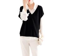 Ailaile Maglia con scollo a V Gilet da donna Maglione 100% lana merino senza maniche Pullover Basic Vest Top corti, nero, L