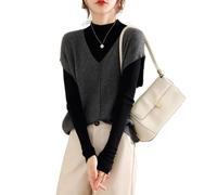Ailaile Maglia con scollo a V Gilet da donna Maglione 100% lana merino senza maniche Pullover Basic Vest Top corti, grigio scuro, L