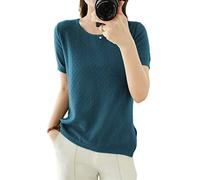 Ailaile Maglia da donna a maniche corte estiva sottile in cotone lavorato a maglia girocollo leggera camicetta Pointelle, Blu mare., L