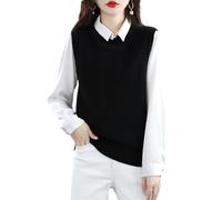 Ailaile Maglia O-Collo Gilet Donna Maglione 100% Lana Merino Pullover Senza Maniche Pullover Basic Vest Top Corti, nero, L
