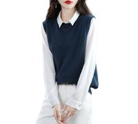 Ailaile Maglia O-Collo Gilet Donna Maglione 100% Lana Merino Pullover Senza Maniche Pullover Basic Vest Top Corti, Blu inchiostro, S