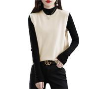 Ailaile Maglia O-Collo Gilet Donna Maglione 100% Lana Merino Pullover Senza Maniche Pullover Basic Vest Top Corti, Beige, M