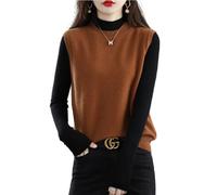 Ailaile Maglia O-Collo Gilet Donna Maglione 100% Lana Merino Pullover Senza Maniche Pullover Basic Vest Top Corti, Caramello, S