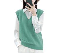 Ailaile Maglione da donna con scollo a V, in 100% lana merino, leggero, senza maniche, gilet di base, top corti, Colore: verde fagiolo., S