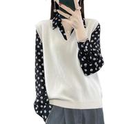 Ailaile Maglione da donna con scollo a V, in 100% lana merino, leggero, senza maniche, gilet di base, top corti, Beige, L