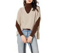 Ailaile Maglione da donna gilet 100% lana merino leggero senza maniche pullover con scollo a V maglia gilet base top corti, Cammello Latte, L