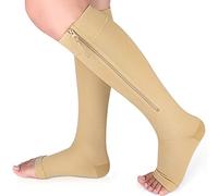 Ailaka - Calze a compressione con cerniera, 15-20 mmHg classe 1, calze a compressione per donna e uomo, calze di sostegno con dita scoperte per vene varicose, edema, recupero, gravidanza