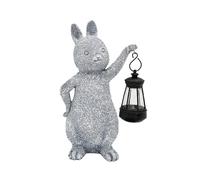 Ailan Statua da esterno che porta una simpatica statuetta di coniglio sul prato e nel cortile, aggiungendo un tocco di fantasia con illuminazione ad energia solare, scultura decorativa animali, regalo