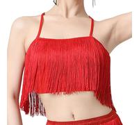 Ailan Top da ballo latino da donna, top a tubino con scollo a V, adatto alla maggior parte dei tipi di corpo, con nappe e frange, costumi da festival, abbigliamento indiano per, Rosso, M