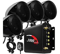 Aileap 1000W 4 Canali Moto Amplificatore 4" Gamma Completa Impermeabile Del Motociclo di Bluetooth Altoparlanti Stereo Audio System con FM Radio per 1-1.5" Manubrio ATV UTV (Nero, netto)