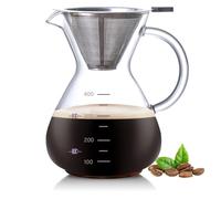 Ailelan 400ml Caffettiera Pour Over Coffee Maker Vetro con Filtro Permanente e Manico Resistente al Calore, Caffettiera Vetro Filtro Pour Over Prepara Fino a 2 o 3 Tazze per Casa e Barista