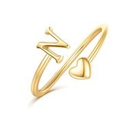 Ailetop Anelli con iniziale a forma di cuore, per donne e ragazze, placcati in oro giallo 14 carati, regolabili, non si ossidano, idea regalo per ragazze, gioielli alla moda, regali di compleanno