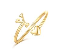Ailetop Anelli con iniziale a forma di cuore, per donne e ragazze, placcati in oro giallo 14 carati, regolabili, non si ossidano, idea regalo per ragazze, gioielli alla moda, regali di compleanno