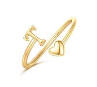 Ailetop Anelli con iniziale a forma di cuore, per donne e ragazze, placcati in oro giallo 14 carati, regolabili, non si ossidano, idea regalo per ragazze, gioielli alla moda, regali di compleanno