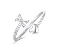 Ailetop Anelli con iniziale a forma di cuore, per donne e ragazze, placcati in oro giallo 14 carati, regolabili, non si ossidano, idea regalo per ragazze, gioielli alla moda, regali di compleanno