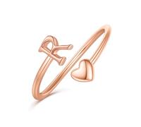 Ailetop Anello da donna a forma di cuore, placcato oro, con iniziali, impilabile, regolabile, per ragazze e ragazze e ragazze, con cuore carino, alfabeto, Stackable, Ottone, oro, placcato oro, rosa