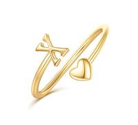 Ailetop Regali per la festa della mamma, anelli con iniziale a forma di cuore, per donne, adolescenti, ragazze, anelli regolabili per donne, non si ossidano, regalo di compleanno, festa della mamma
