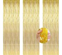 AILEXI 3 Pack Metallico Tinsel Tende Foil Frangia Shimmer Streamer Tenda Porta Decorazione Della Finestra Per Il Compleanno Forniture Festa Di Nozze 1 * 2.5M - Lase Oro