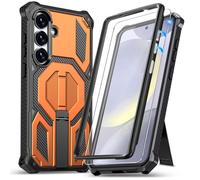 Ailicici Custodia protettiva antiurto per Samsung Galaxy S24 Plus, con 2 pellicole protettive per lo schermo, stile militare a 360°, supporto nascosto in metallo, magnetica, arancione