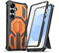 Ailicici Custodia protettiva antiurto per Samsung Galaxy S25 Plus, con 2 pellicole protettive per lo schermo, stile militare a 360°, supporto nascosto in metallo, magnetica, arancione