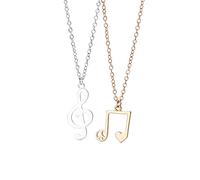 Ailiessy Collana con ciondolo a forma di nota musicale, in acciaio inox, con cuore e simbolo della pace, per donne amanti della musica, 2 pezzi, Metallo, Strass