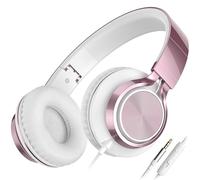 AILIHEN C8 Cuffie Cablate Con Microfono Cuffie On-Ear Pieghevoli e Regolabili Controllo Volume Audio Stereo HD Jack Da 3,5 mm Per Chromebook, Laptop, Smartphone, Studio, Ufficio, Viaggi(Oro Rosa)