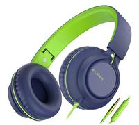 AILIHEN C8 Cuffie Cablate Con Microfono Cuffie On-Ear Pieghevoli e Regolabili Controllo Volume Audio Stereo HD Jack Da 3,5 mm Per Chromebook, Laptop, Smartphone, Studio, Ufficio, Viaggi(Blu Verde)
