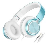 AILIHEN C8 Cuffie Cablate Con Microfono Cuffie On-Ear Pieghevoli e Regolabili Controllo Volume Audio Stereo HD Jack Da 3,5 mm Per Chromebook, Laptop, Smartphone, Studio, Ufficio, Viaggi(Azzurro)