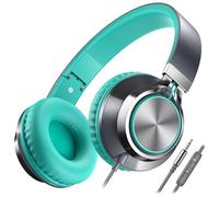 AILIHEN C8 Cuffie Cablate Con Microfono Cuffie On-Ear Pieghevoli e Regolabili Controllo Volume Audio Stereo HD Jack Da 3,5 mm Per Chromebook, Laptop, Smartphone, Studio, Ufficio(Grigio Verde Menta)
