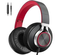 Ailihen Cuffie cablate con microfono e controllo del volume, cuffie stereo sovrauricolari pieghevoli con cavo, per adolescenti e adulti, 3,5 mm, per computer, Chromebook, tablet (rosso)