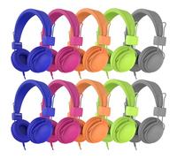 AILIHEN Cuffie cablate per bambini, confezione da 10 pezzi, per scuola e aula K-6, con microfono, limite di volume 85 dB, condivisibili, pieghevoli, jack da 3,5 mm per Chromebook, computer