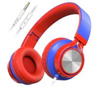 AILIHEN Cuffie per aule con microfono, C8, con cavo, per bambini, con jack da 3,5 mm, per biblioteca, casa, apprendimento online (rosso blu)