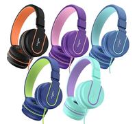 AILIHEN Cuffie per bambini, confezione da 5 pezzi, per scuola elementare e scolastica, cuffie on-ear cablate con microfono per studenti e bambini con volume limitato di 93 dB, jack da 3,5 mm per