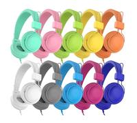 AILIHEN Cuffie per bambini per scuola, confezione da 10 cuffie per studenti di prima elementare, limite di volume 85 dB, condivisibili, pieghevoli, jack da 3,5 mm per biblioteca, apprendimento online