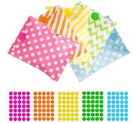 Aililong 50 sacchetti per pane al burro colorati - sacchetti per il pane di carta, piccoli pensierini per il compleanno dei bambini, sacchetti regalo (175 adesivi)