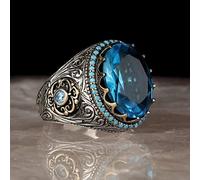AILIU 30 Stili Vintage Anello con Sigillo Turco Fatto a Mano per Uomo Donna Argento Antico Colore Nero onice Pietra Punk Anelli Gioielli Religiosi