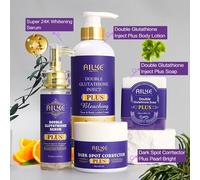 AILKE Set sbiancante Double Glutathione Plus, idratante, rimuove macchie scure, lentiggini, melanina, anche il tono della pelle per tutta la pelle