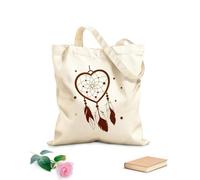 AILOONG Acchiappasogni talismano nativo americano con cuori e piume, simbolo tribale in stile boho Borsa in tela con fondo rinforzato Tessuto spesso 340g/m² Utilizzabile come borsa regalo