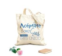 AILOONG Aceptate Como Porque Eres Unico Citazione spagnola con frase motivazionale Borse da donna in calicò Tessuto spesso 340g/m² Pieghevole