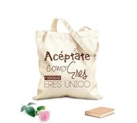 AILOONG Aceptate Como Porque Eres Unico Citazione spagnola con frase motivazionale Borse da donna in calicò Tessuto spesso 340g/m² Pieghevole