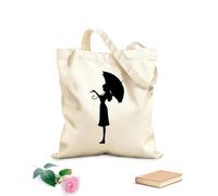 AILOONG Bella ragazza con ombrello romantico Borsa tote in tela grezza Tessuto spesso 12 once Utilizzabile come borsa porta attrezzi 35x40cm Grande