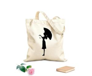 AILOONG Bella ragazza con ombrello romantico Borsa tote in tela grezza Tessuto spesso 12 once Utilizzabile come borsa porta attrezzi 35x40cm Grande