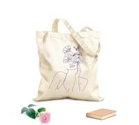 AILOONG Borsa da spiaggia in poliestere e cotone Donna minimalista che fa il bagno con fiori e farfalle. Ragazza con schizzo astratto. Tessuto spesso 340g/m² Materiale delicato sulla pelle