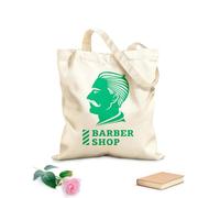 AILOONG Borsa da spiaggia in poliestere e cotone Logo del barbiere con volto di uomo Logo del barbiere Salone di parrucchiere Negozio di barbiere Tessuto spesso 340g/m² Materiale delicato sulla pelle