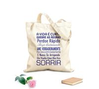 AILOONG Borsa da spiaggia in poliestere e cotone Regole della famiglia portoghese Sorridi Benvenuto Citazioni motivazionali Bambini Tessuto spesso 340g/m² Materiale delicato sulla pelle