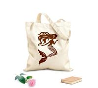 AILOONG Borsa da spiaggia in poliestere e cotone Silhouette di ragazza con sirena dai capelli lunghi, serie di conchiglie nautiche Tessuto spesso 340g/m² Materiale delicato sulla pelle