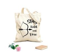 AILOONG Borsa da spiaggia in poliestere e cotone Stanza dei giochi Stay Wild And Free in stile bosco con fiocco per bambini Tessuto spesso 12 once Materiale delicato sulla pelle 31x36cm Media