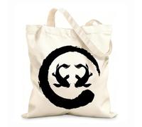 AILOONG Borsa da spiaggia in poliestere e cotone Tessuto spesso 12 once Diagramma Yin Yang con due pesci Koi in stile asiatico, cerchio Enso Zen Materiale delicato sulla pelle 25x30cm Piccola